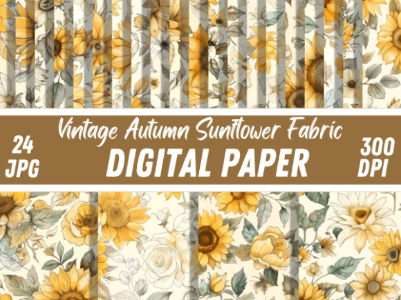 Download Vintage Autumn Sunflower Fabric Pattern - Fabric Collection