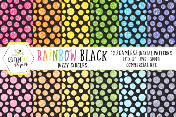 Download Seamless Rainbow Black Circles Digital Paper - Seamless rainbow Collection